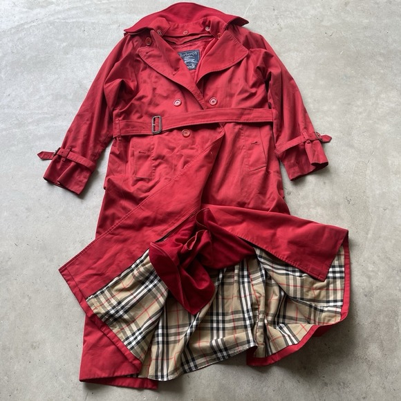 Burberry Jackets & Blazers - Burberry Prorsum "Burberry's" Red Trench Coat Vintage Belted Women's M/L